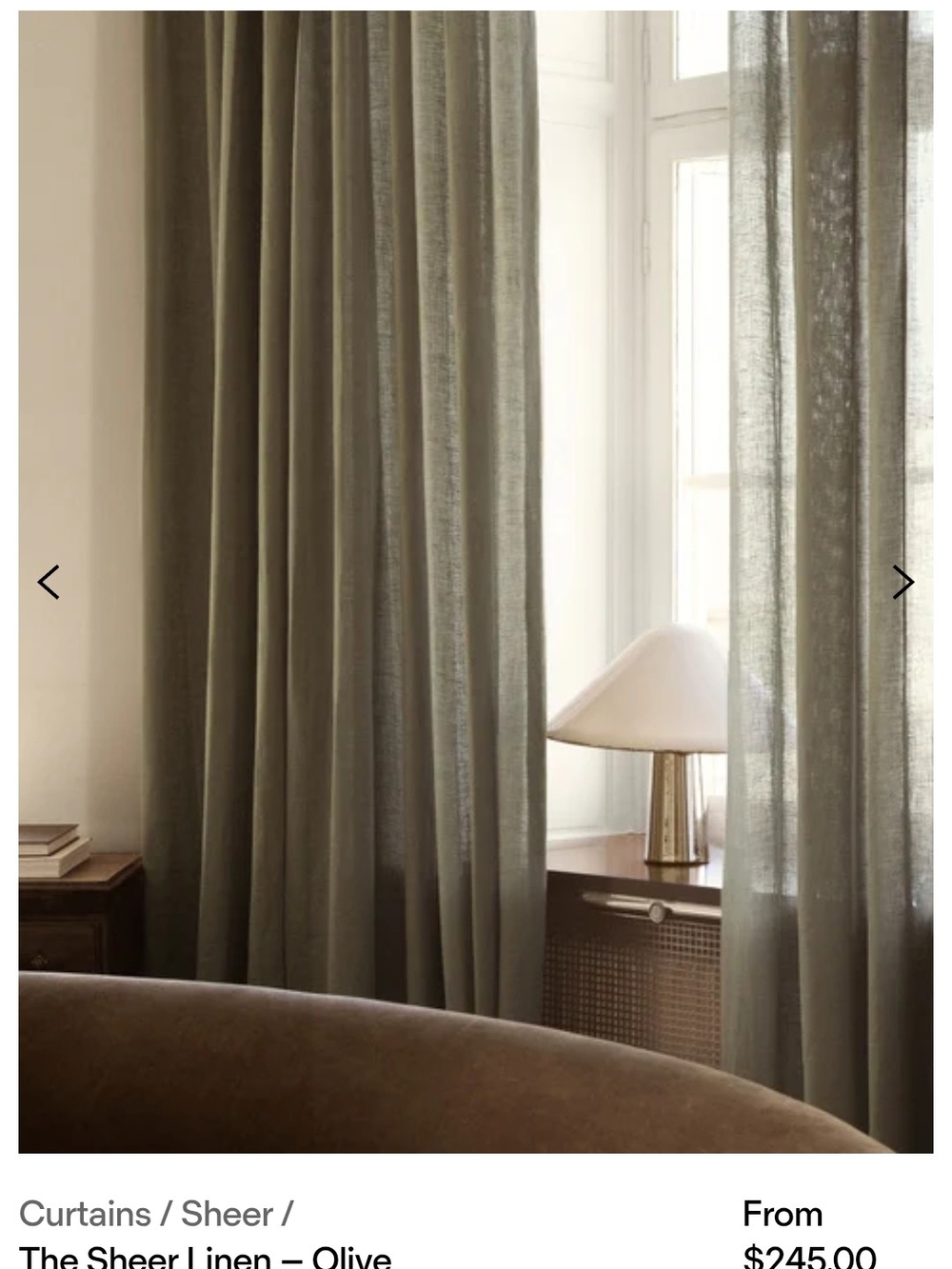 Olive Sheer Linen Curtain Panel - Premium Sheer Drapery. Pair